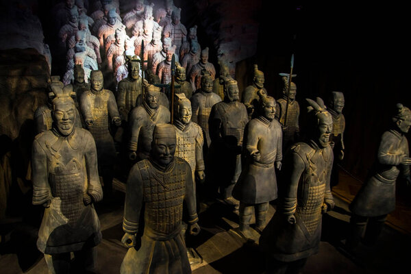 SZEGED, HUNGARY - SEPTEMBER 10. 2023: Clay soldiers in the Chinese exhibition in the Mora Ferenc Museum in Szeged