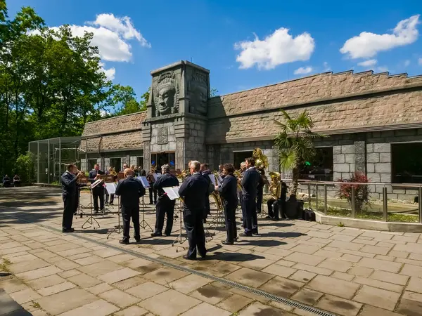 stock image SZEGED, HUNGARY - APRIL 20., 2024: Music band of the Hungarian Intervention Police in Szeged Zoo