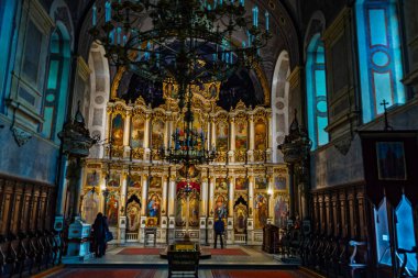 NOVI SAD, SERBIA - MARCH 16. 2024: Inside the Othodox Saint George Cathedral in Novi Sad in Vojvodina, Serbia clipart