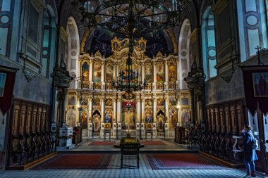 NOVI SAD, SERBIA - MARCH 16. 2024: Inside the Othodox Saint George Cathedral in Novi Sad in Vojvodina, Serbia clipart