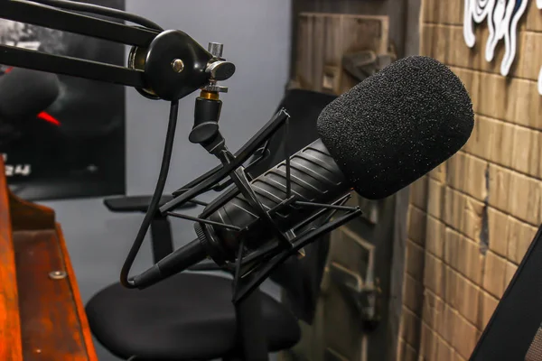 Microfone Suporte Pára Brisas Para Podcast — Fotografia de Stock
