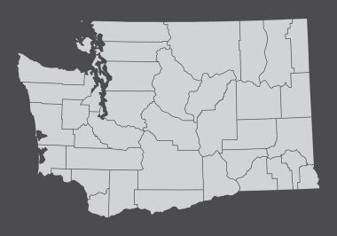Washington Eyaleti, ABD. İdari harita koyu arkaplanda izole edildi.