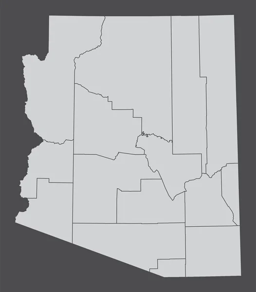 Estado Arizona Eua Mapa Administrativo Isolado Sobre Fundo Escuro — Vetor de Stock