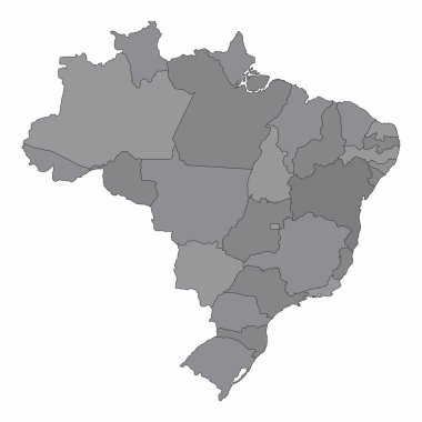 The Brazil administrative map divided in grayscale