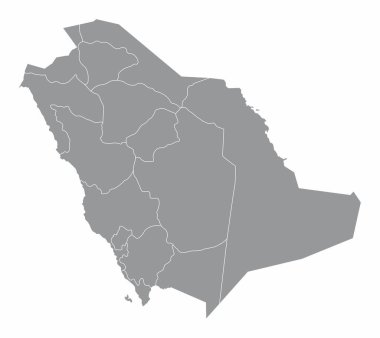 Saudi Arabia administrative map isolated on white background