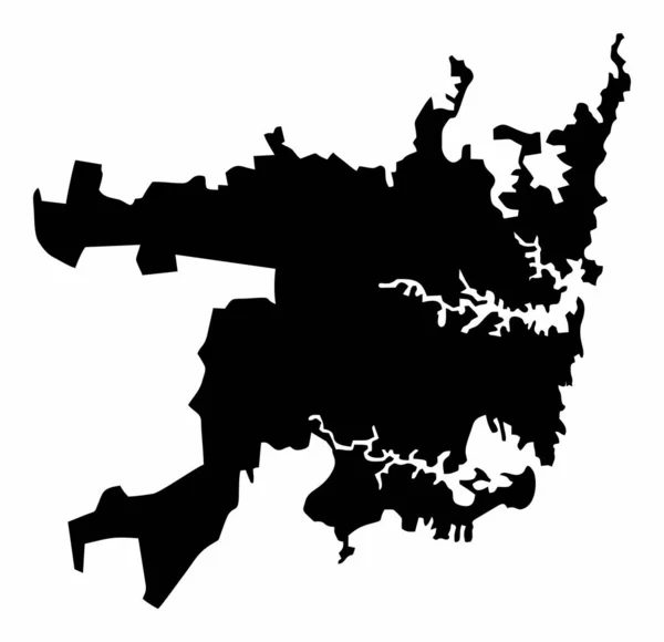Μεγαλύτερη Sydney Map Σιλουέτα Απομονωμένη Λευκό Φόντο Αυστραλία — Διανυσματικό Αρχείο
