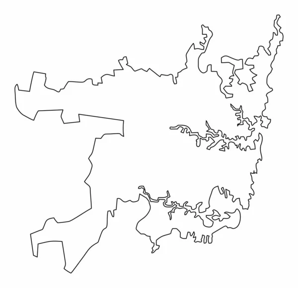 オーストラリアの白い背景に孤立したより大きなシドニーアウトラインマップ — ストックベクタ