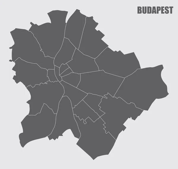 Budapeste Mapa Administrativo Isolado Fundo Cinza Hungria — Vetor de Stock