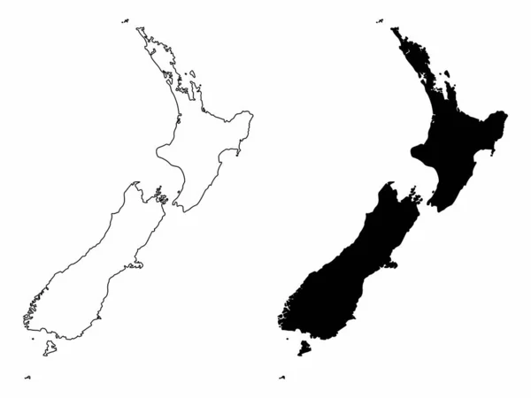 Mapas Contorno Nueva Zelanda Aislados Sobre Fondo Blanco — Vector de stock