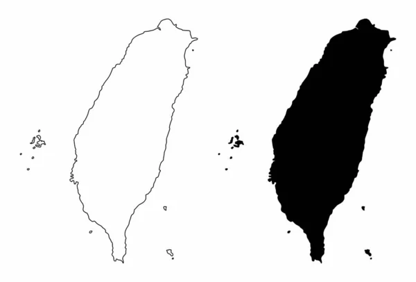 Χάρτες Περιγράμματος Της Ταϊβάν Απομονωμένοι Λευκό Φόντο — Διανυσματικό Αρχείο
