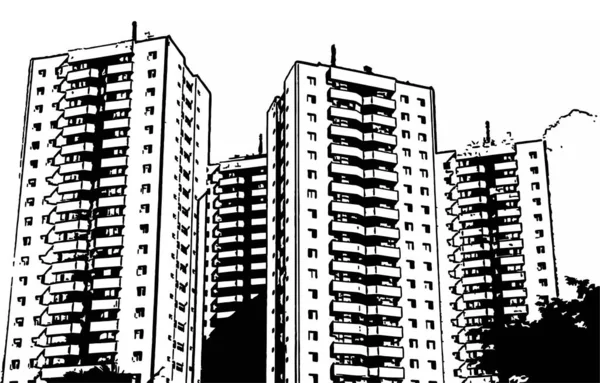 Bâtiments Résidentiels Illustration Croquis Basée Sur Photographie — Image vectorielle