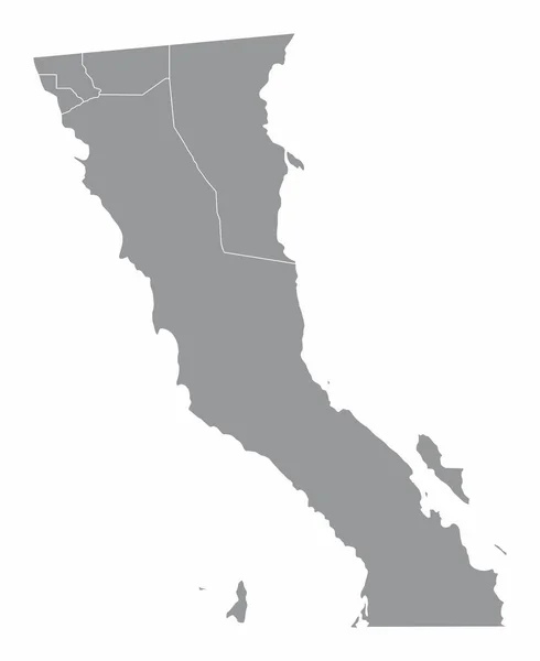 Baja California Mapa Administrativo Isolado Fundo Branco México —  Vetores de Stock