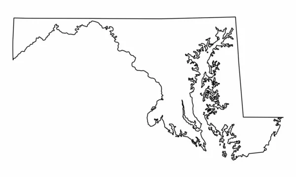 Maryland Státní Mapa Obrys Izolované Bílém Pozadí — Stockový vektor