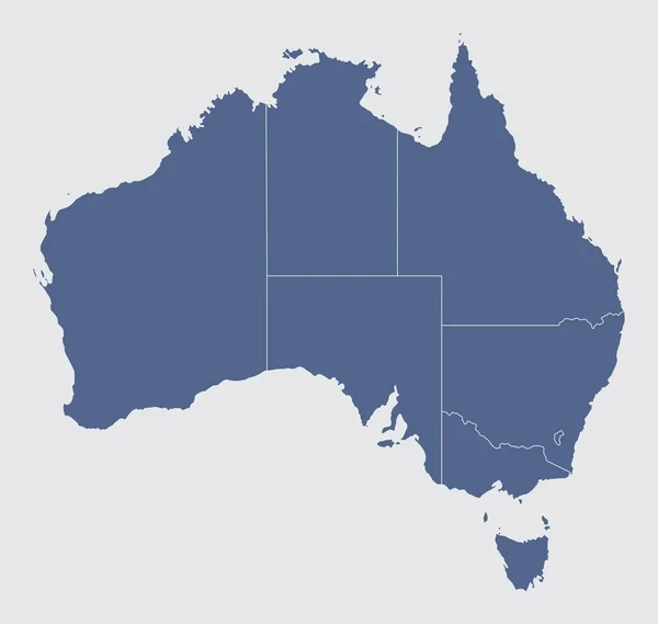 Αυστραλία Διοικητικός Χάρτης Απομονωμένος Γκρι Φόντο — Διανυσματικό Αρχείο