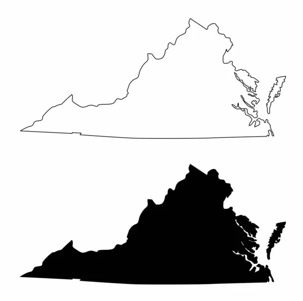 Black White Virginia State Silhouette Maps — Stock Vector