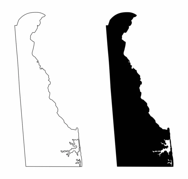 Les Cartes Noir Blanc Silhouette Delaware State — Image vectorielle