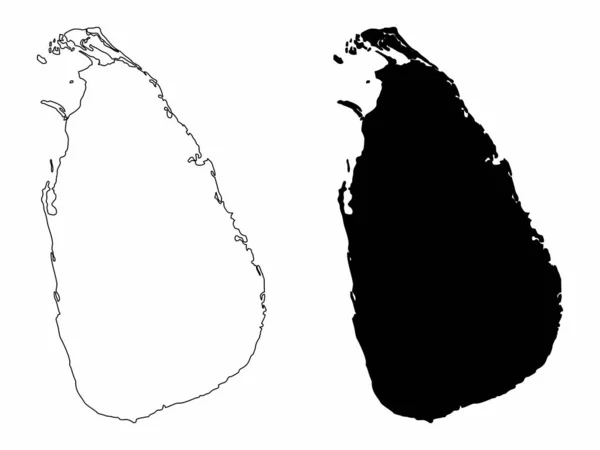 Siyah Beyaz Sri Lanka Siluet Haritaları — Stok Vektör