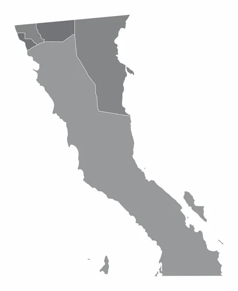 Baja California Közigazgatási Térkép Elszigetelt Fehér Háttér Mexikó — Stock Vector