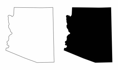 Siyah beyaz Arizona Eyaleti siluet haritaları