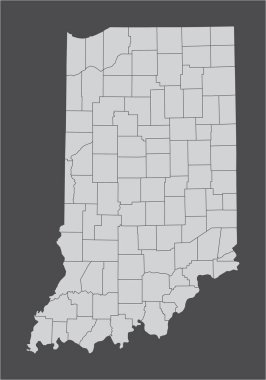 Indiana Eyaleti idari haritası karanlık arka planda izole edildi