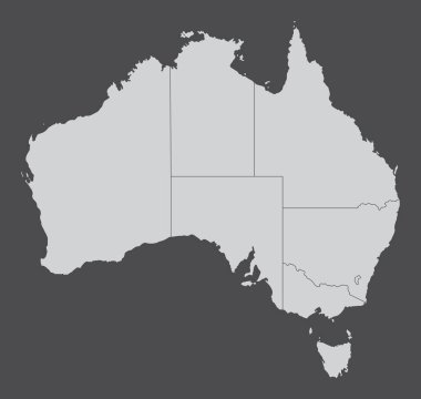 Avustralya idari haritası koyu arkaplanda izole edildi
