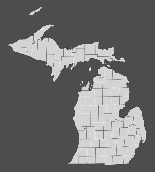 Mapa Administrativo Del Estado Michigan Aislado Sobre Fondo Oscuro — Vector de stock