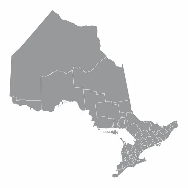 Ontário Mapa Administrativo Isolado Fundo Branco Canadá — Vetor de Stock