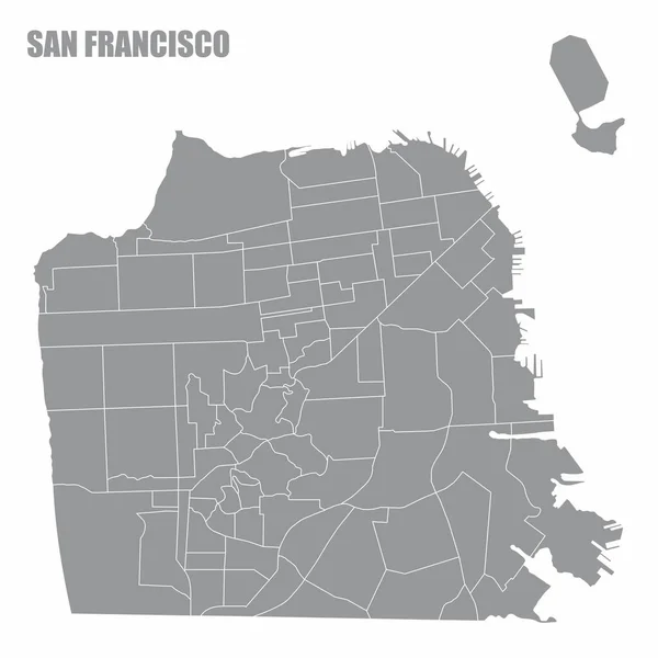 San Francisco City Administrative Map Isolated White Background California Usa — Stock Vector