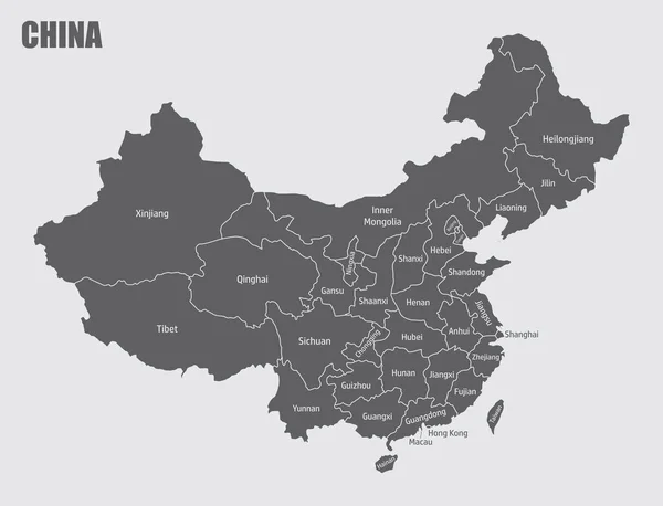 灰色背景下孤立的中国行政地图 — 图库矢量图片