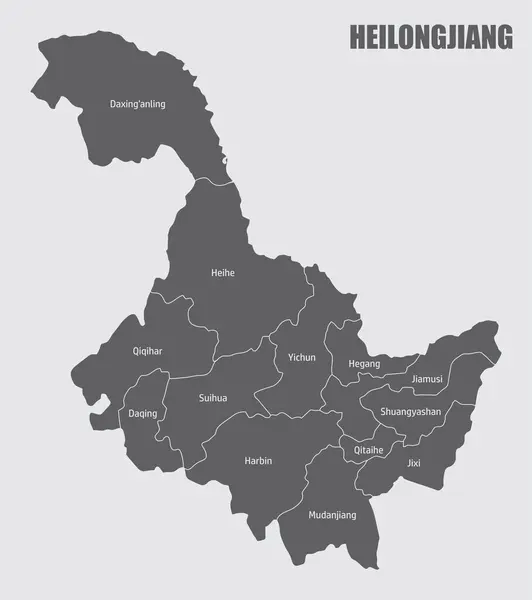 Mapa Administrativo Província Heilongjiang Isolado Fundo Cinza China — Vetor de Stock