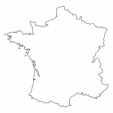 Fransa 'nın dış hat haritası beyaz arkaplanda izole edildi