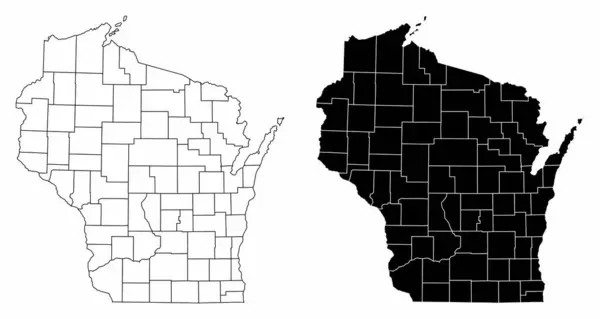 Mapas Administrativos Preto Branco Estado Wisconsin Eua — Vetor de Stock