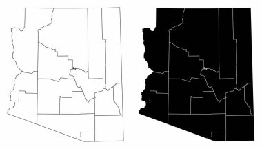 The black and white administrative maps of Arizona State, USA clipart