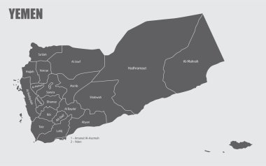 Etiketli Yemen idari haritası