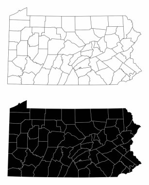 The black and white administrative maps of Pennsylvania, USA clipart