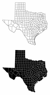 The black and white administrative maps of Texas State, USA clipart