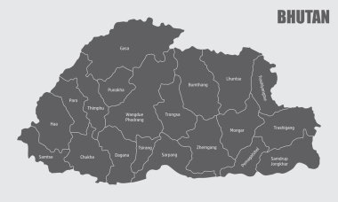 Etiketli Bhutan yönetim haritası