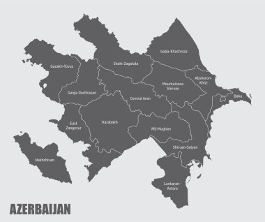 Etiketli Azerbaycan idari haritası
