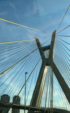 Brezilya 'nın Sao Paulo şehrinin ünlü kablo destekli köprüsünün manzarası