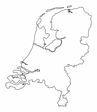 Hollanda ana hat haritası beyaz arkaplanda izole edildi