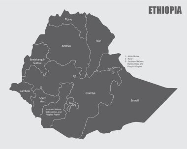Etiketli Etiyopya 'nın idari haritası