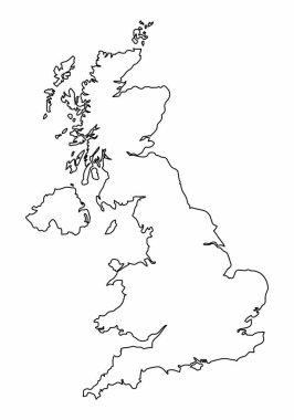 Birleşik Krallık ana hat haritası beyaz arkaplanda izole edildi