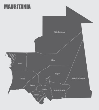 Etiketli Moritanya idari haritası