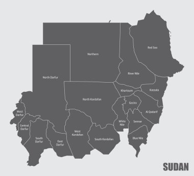 Etiketli Sudan idari haritası, Afrika