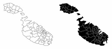 Malta 'nın siyah beyaz idari haritaları