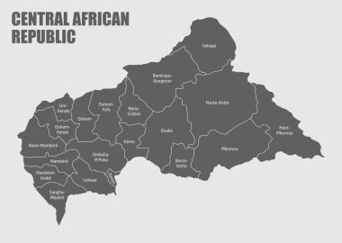 Etiketli Orta Afrika Cumhuriyeti idari haritası