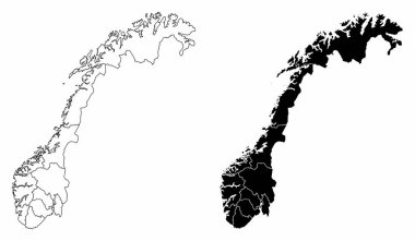 Norveç 'in siyah beyaz idari haritaları