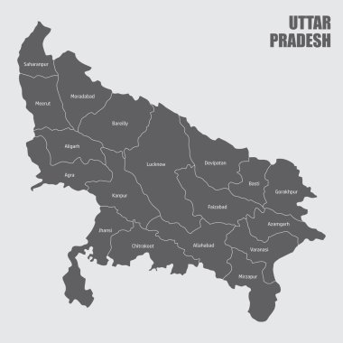 Uttar Pradesh 'in etiketli idari haritası, Hindistan