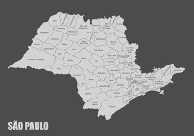 Sao Paulo Eyaleti idari haritası koyu arkaplanda izole edilmiş, Brezilya