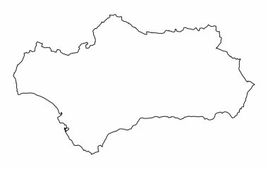 Endülüs bölgesi, beyaz arka planda izole edilmiş harita, İspanya